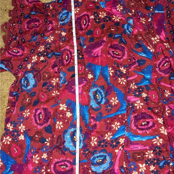 Farm RIO Floral Birds Blush Sleeves Red and Blue Blouse Size XS 100% Cotton - Picture 13 of 14